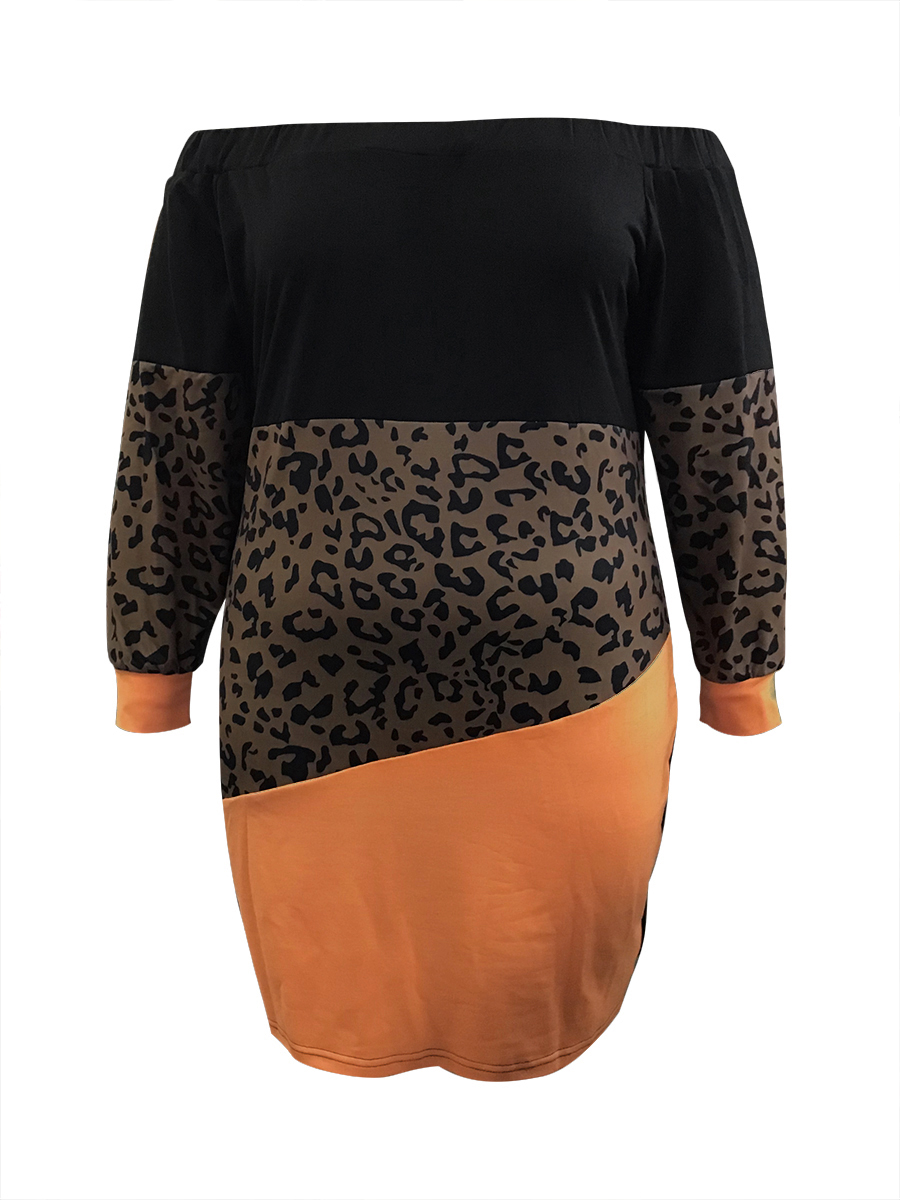 LW BASICS Plus Size Off The Shoulder Leopard Print Dress 4X