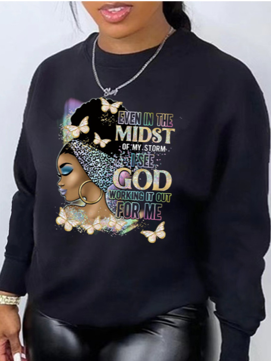 LW Plus Size Figure Butterfly Letter Print Sweatshirt