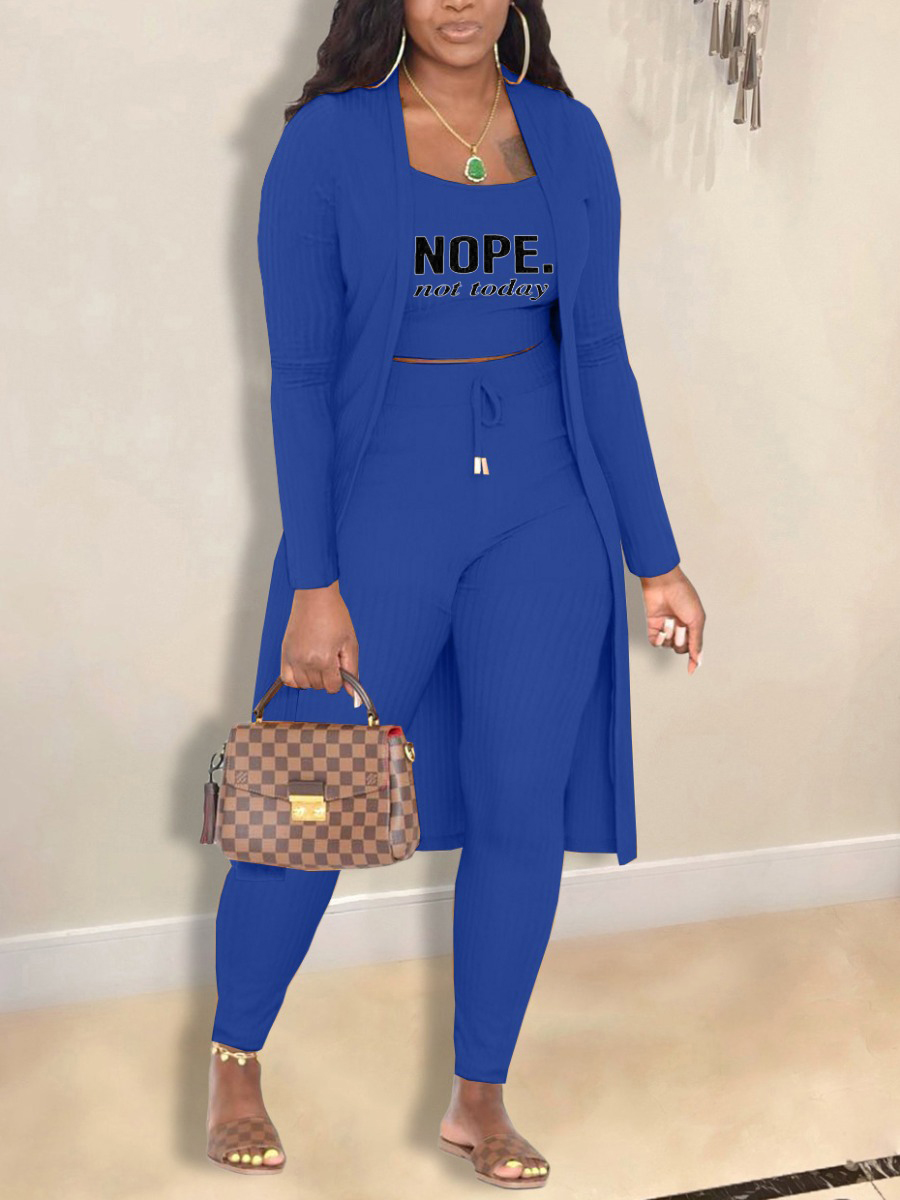 LW Plus Size Crop Top Letter Print Rib Knit Three Piece Pants Set