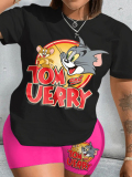 LW Plus Size Cartoon Tom And Jerry Letter Print Shorts Set