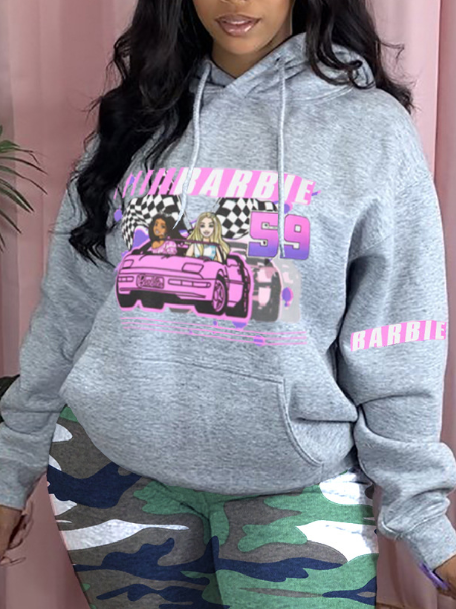 LW Figure Letter Print Kangaroo Pocket Hoodie