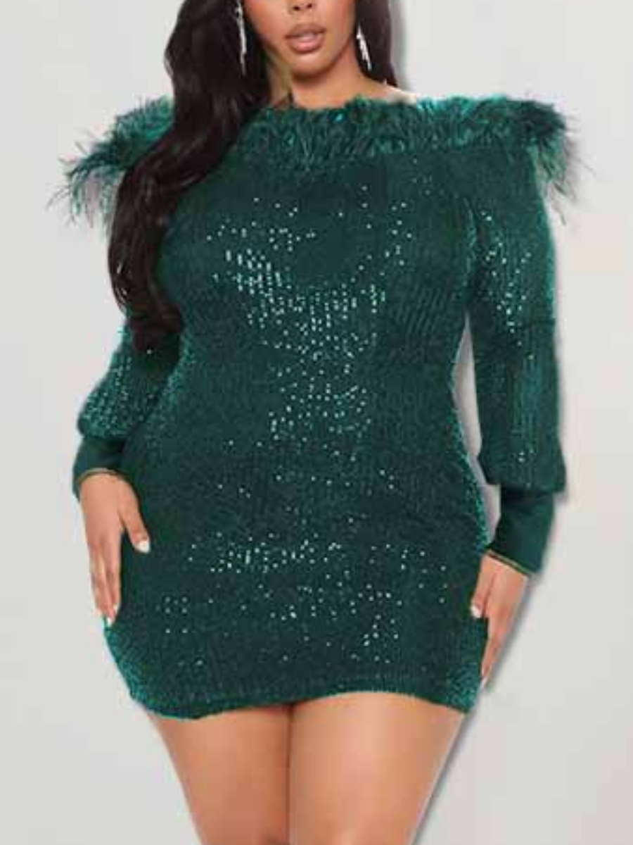 LW Plus Size Off The Shoulder Sequined Bodycon Dress