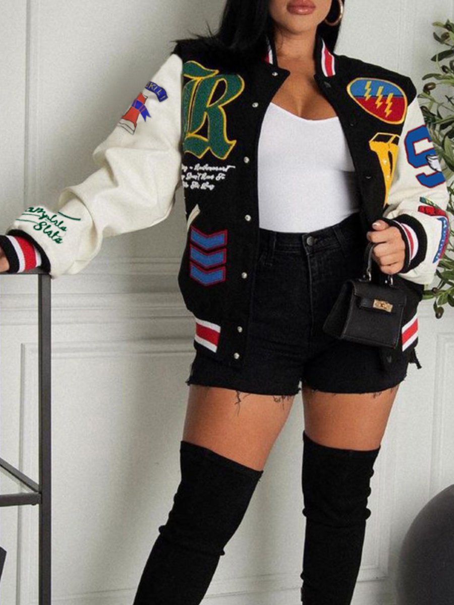LW Letter Print Striped Jacket