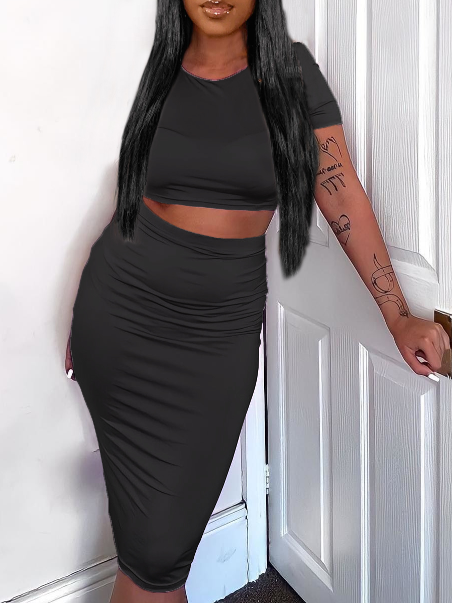 LW SXY Crop Top High Waist Skinny Skirt Set