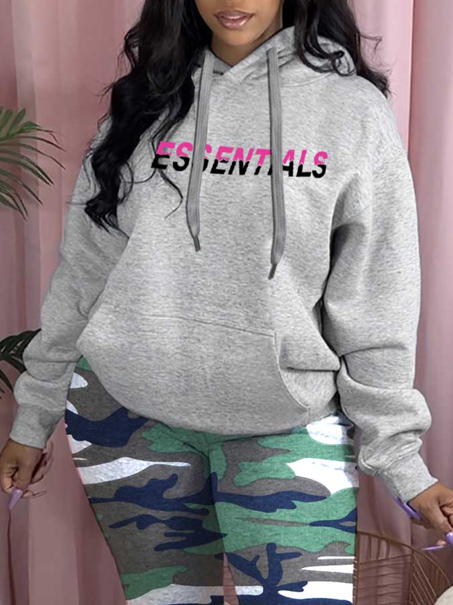 LovelyWholesale Essentials Letter Print Hoodie Fall Long Sleeve Casual Hooded Collar Spring Summer 2024