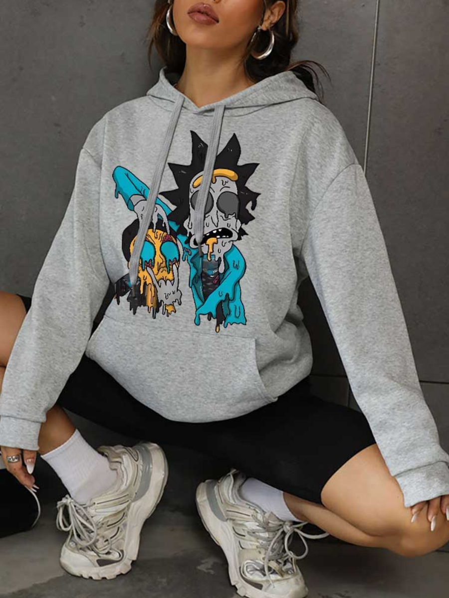 LW Plus Size Cartoon Print Kangaroo Pocket Hoodie 3X