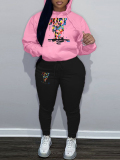 LW Plus Size Just Do It Letter Print Kangaroo Pocket Tracksuit Set