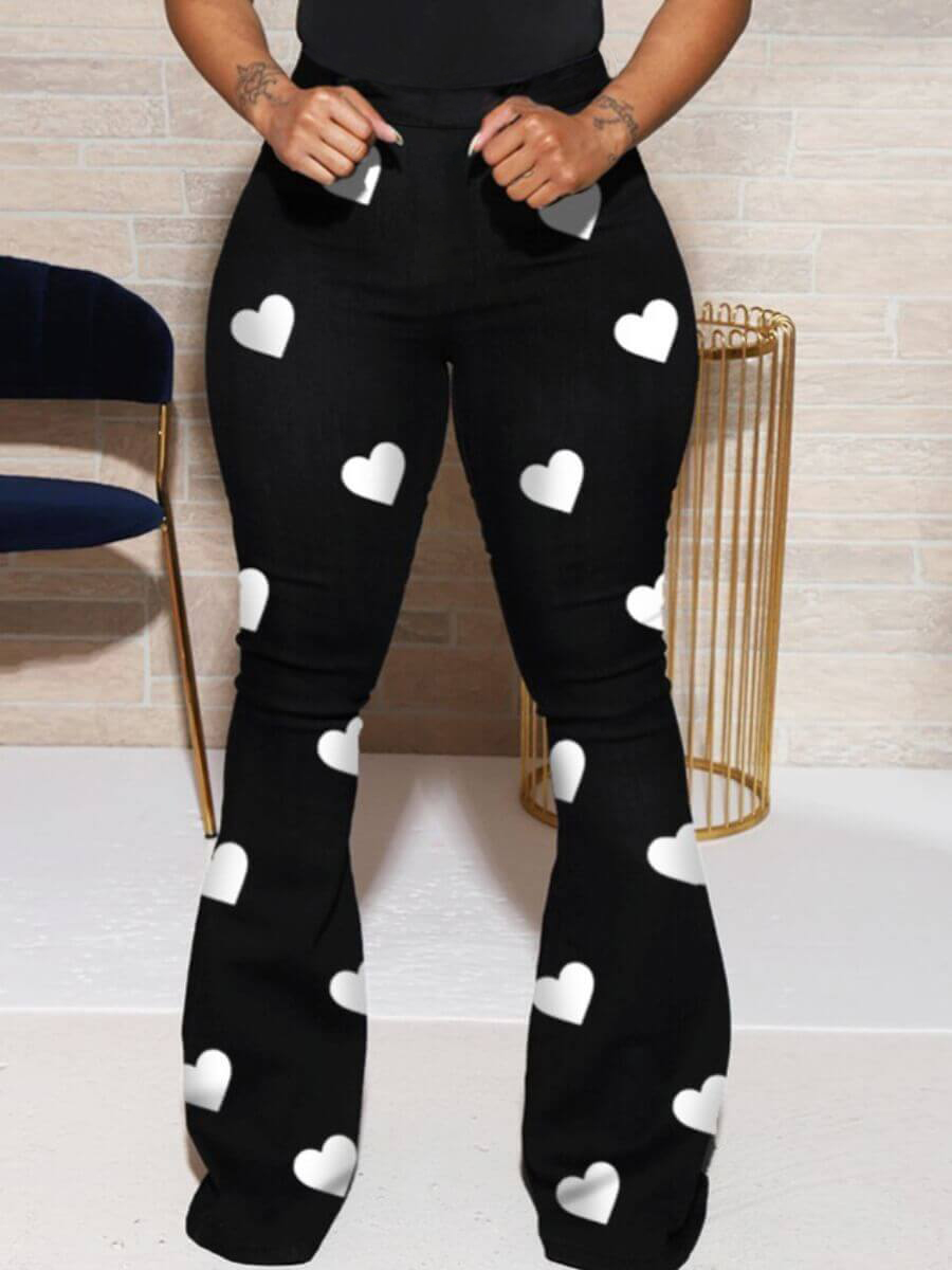 LovelyWholesale Plus Size High Stretchy Heart Print Pants Spring|Fall Street Basic  5X Spring Summer 2024