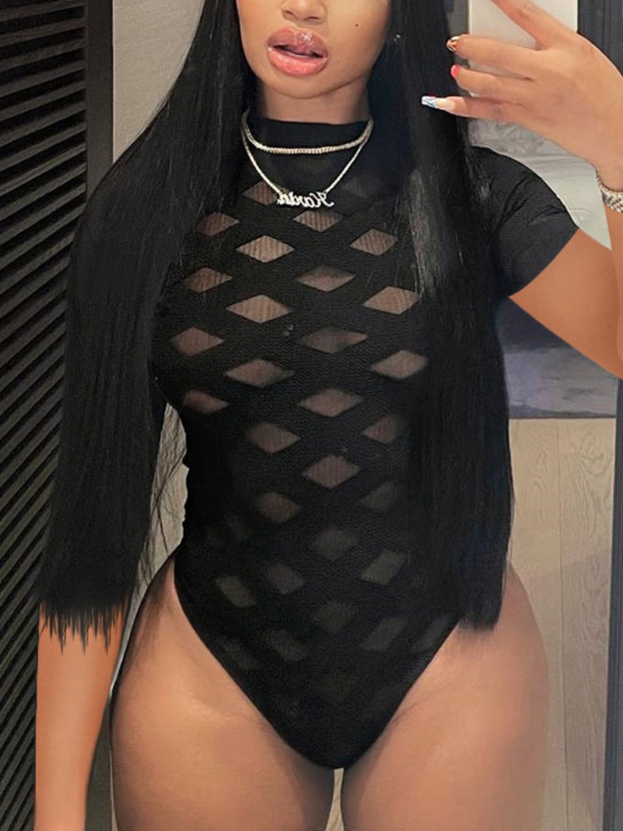 LW SXY Round Neck See Through Bodysuit