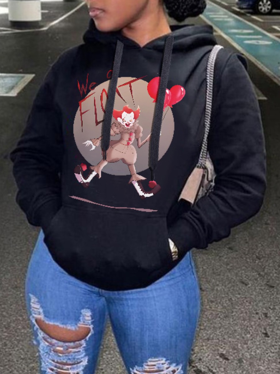LW Plus Size Pattern Kangaroo Pocket Print Loose Sweatshirt&Hoodie