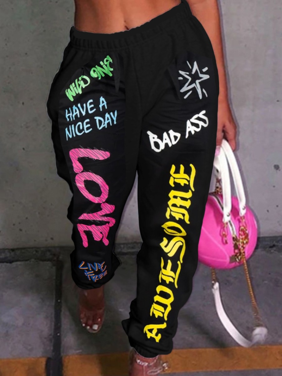 LW Plus Size Love Letter Print Loose Sweatpants