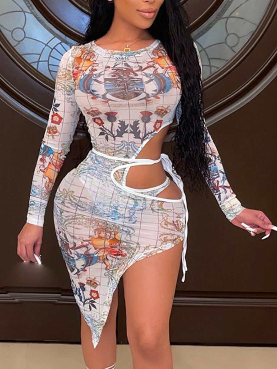 LW Mixed Print Bandage Design See Through Skirt Se