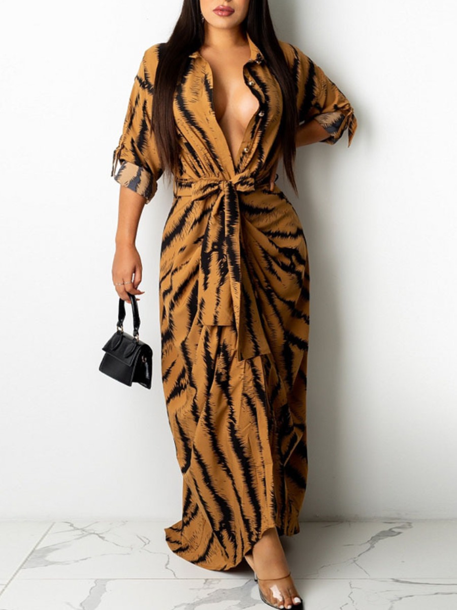 LW Animal Print Button Design Shirt Dress