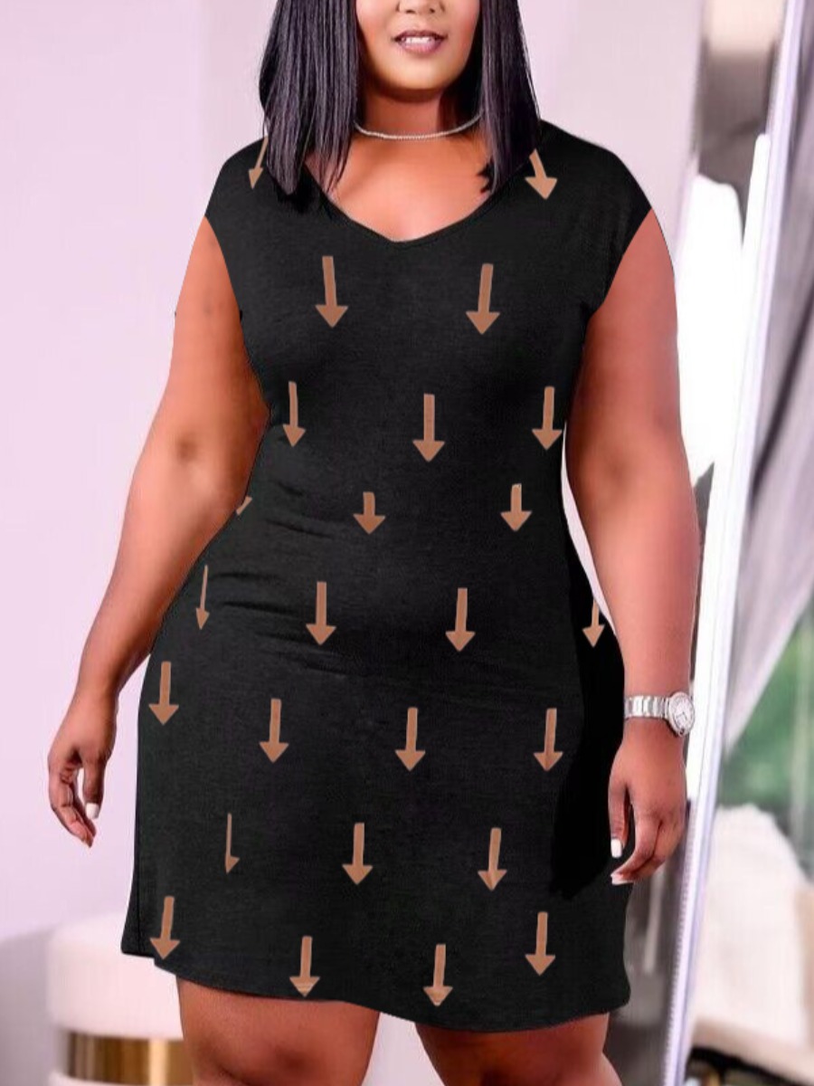 LW V Neck Arrow Geometric Print Bodycon Dress