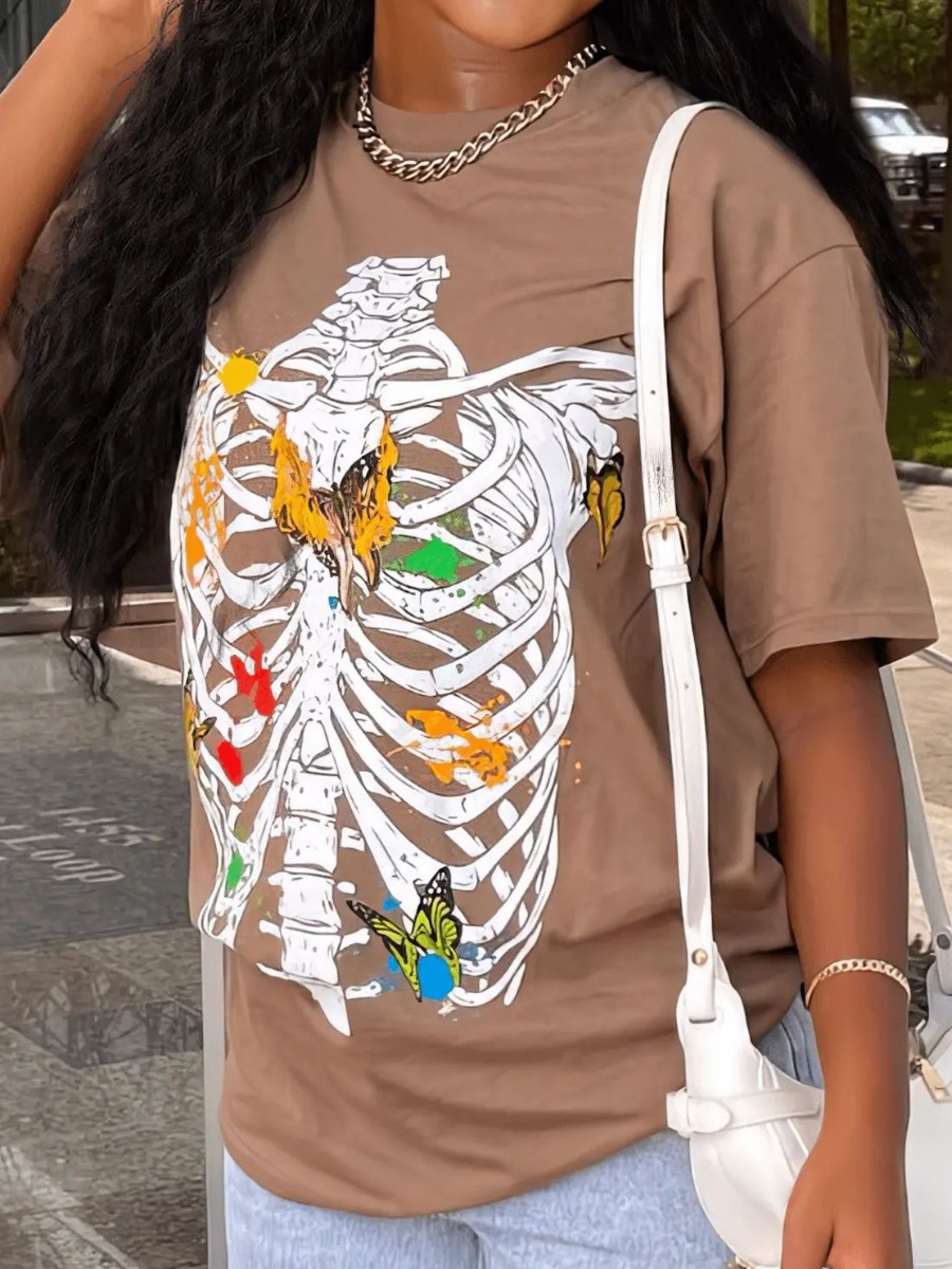 LW Skeleton Butterfly Print T-shirt