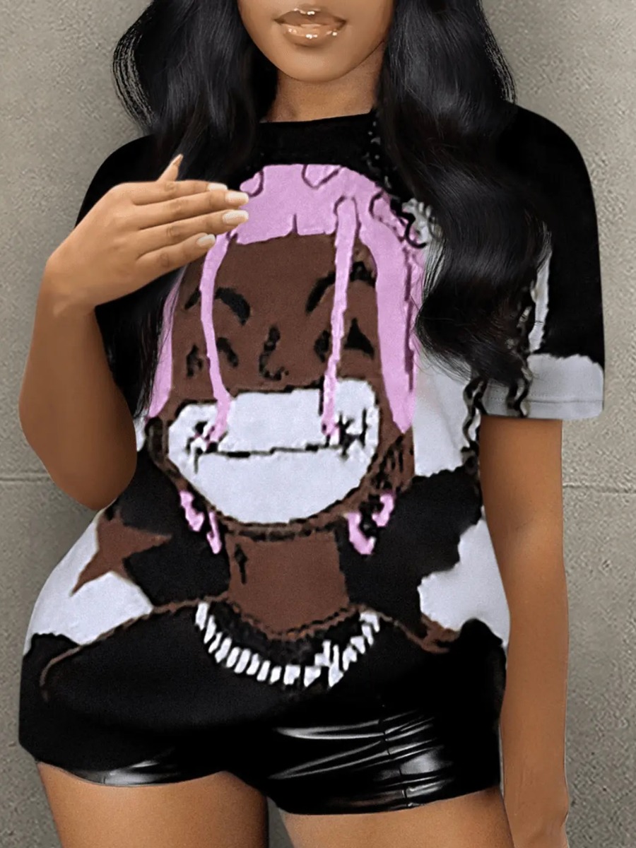 LW Pattern Print Cartoon Loose T-shirt