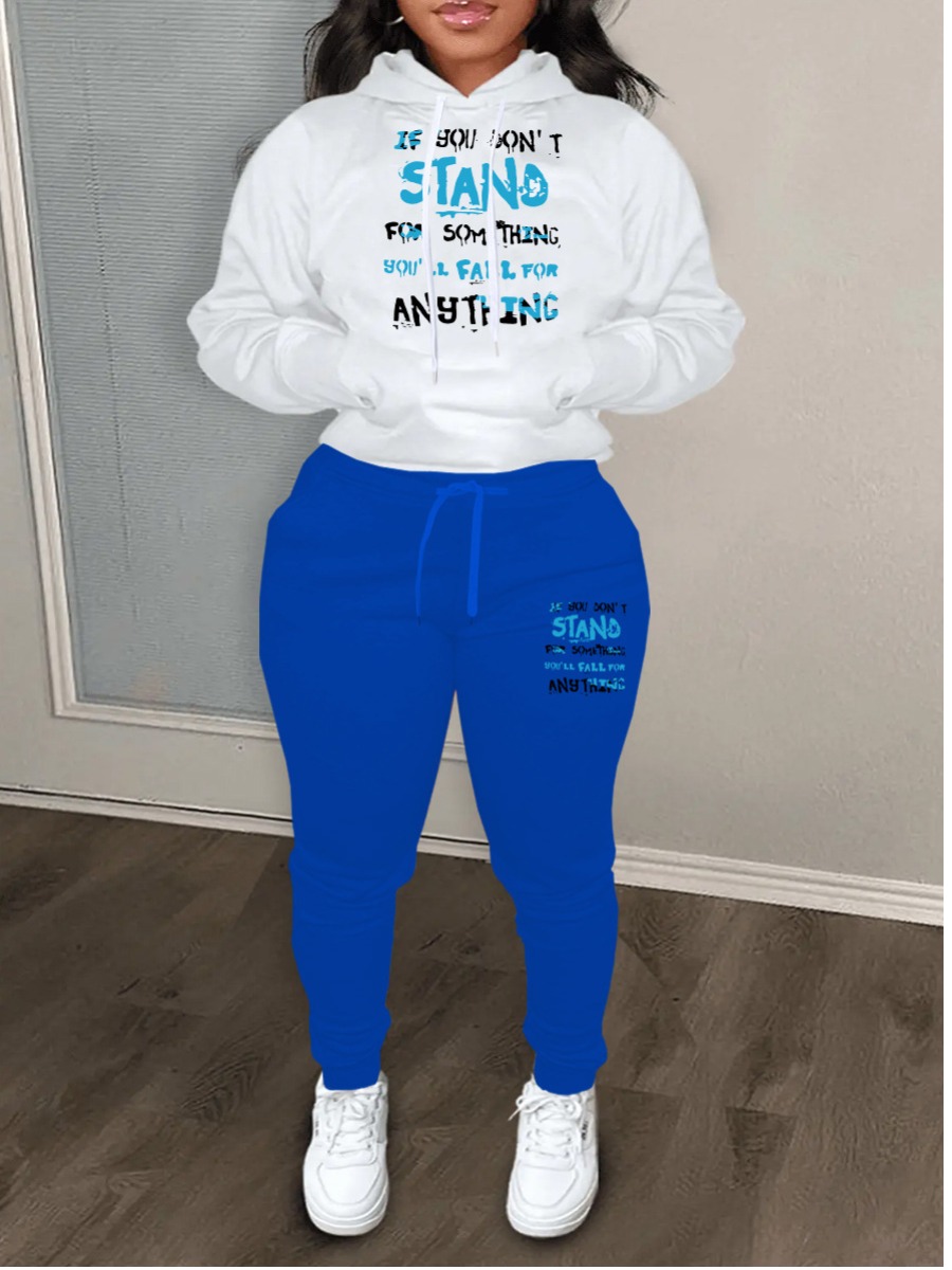 LW Letter Print Kangaroo Pocket Tracksuit Set