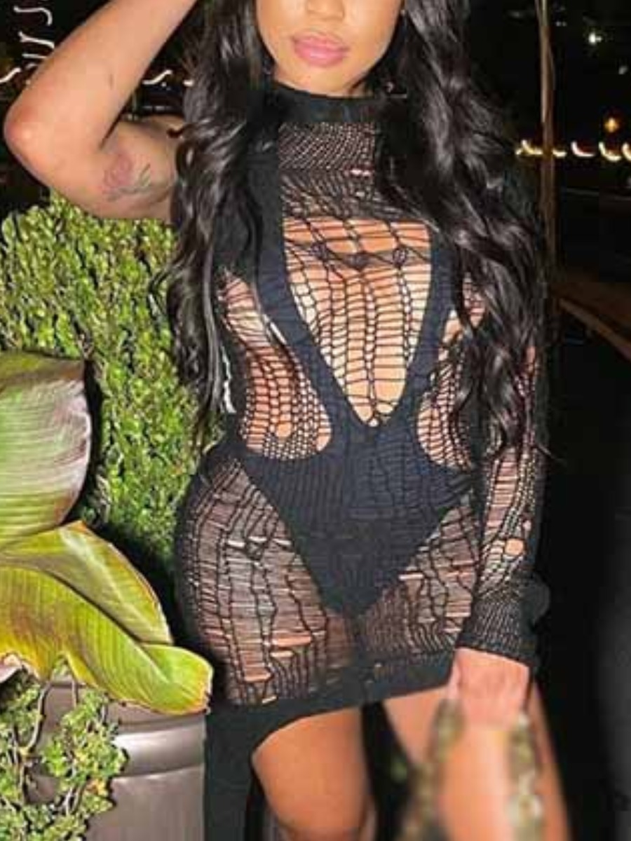 LW SXY See Through Pierced Bodycon Dress