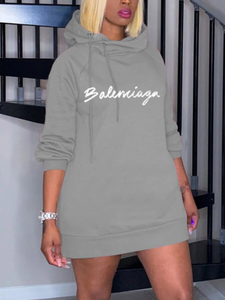 LW Plus Size Hooded Collar Letter Print Sweat Dress