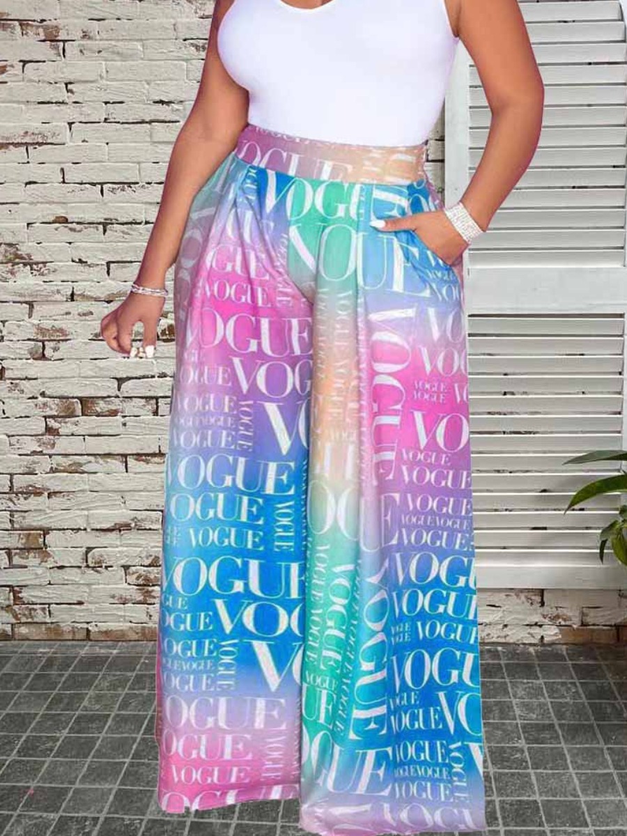 LW Plus Size Gradient Letter Print Wide Leg Pants