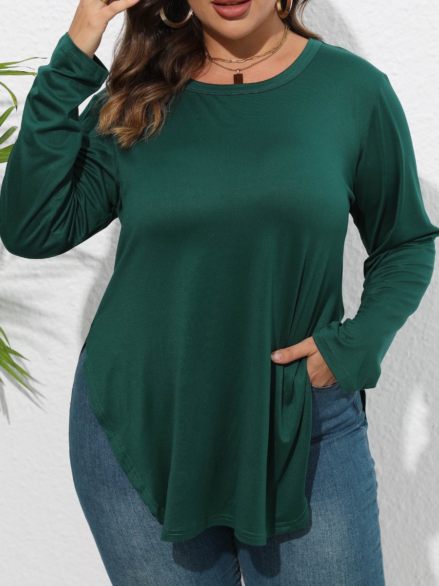 LW BASICS Plus Size Round Neck Curved Hem Loose T-shirt