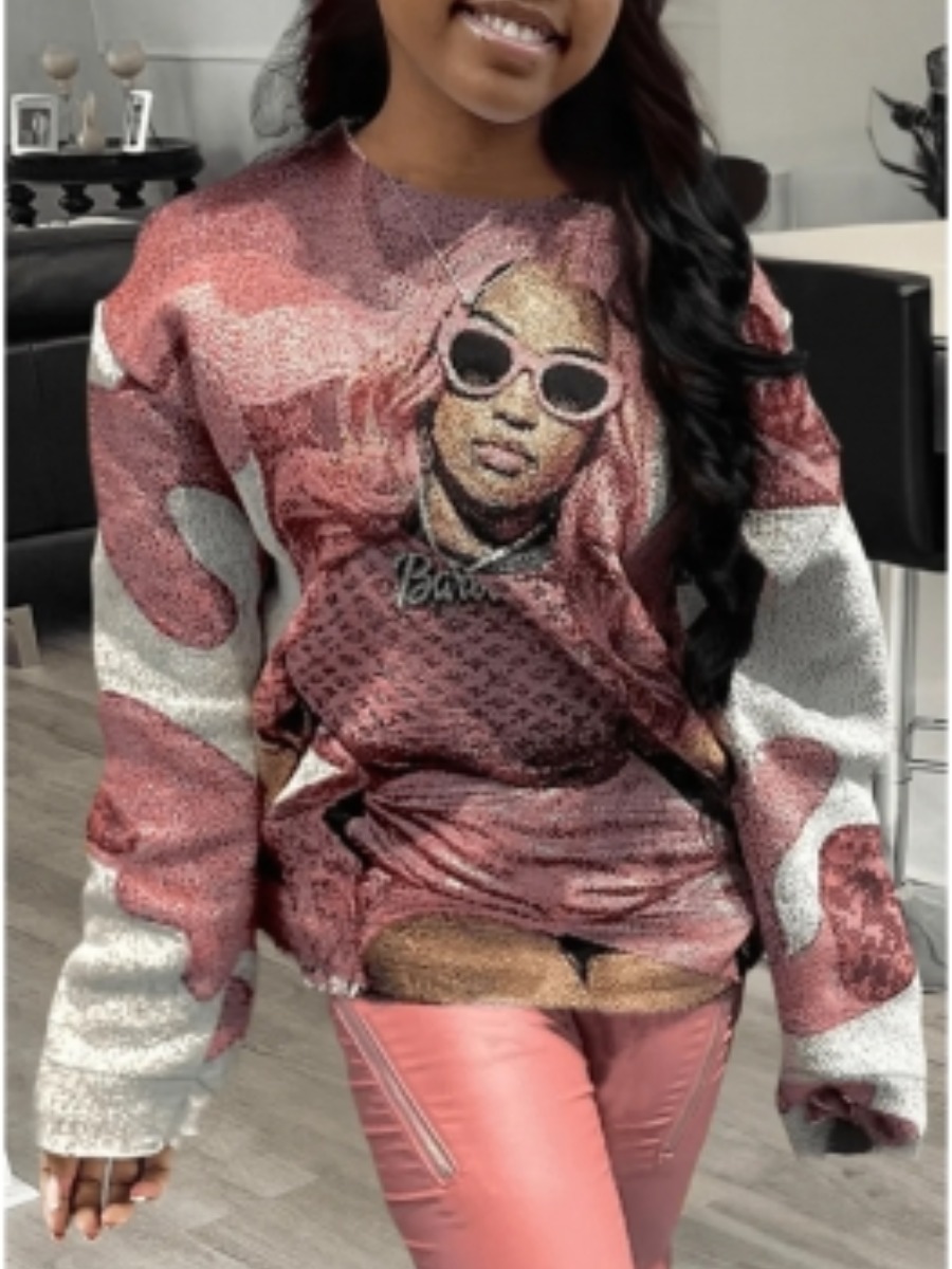 LW Plus Size Figure Print Loose Sweatshirt