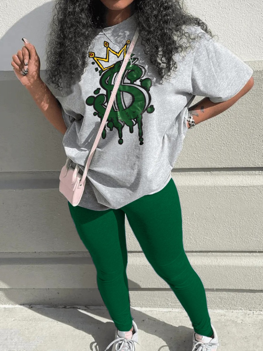 LW Crown Letter Print Loose Pants Set