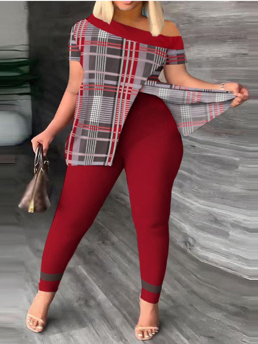 LW Plus Size Geometric Print Striped Split Pants S