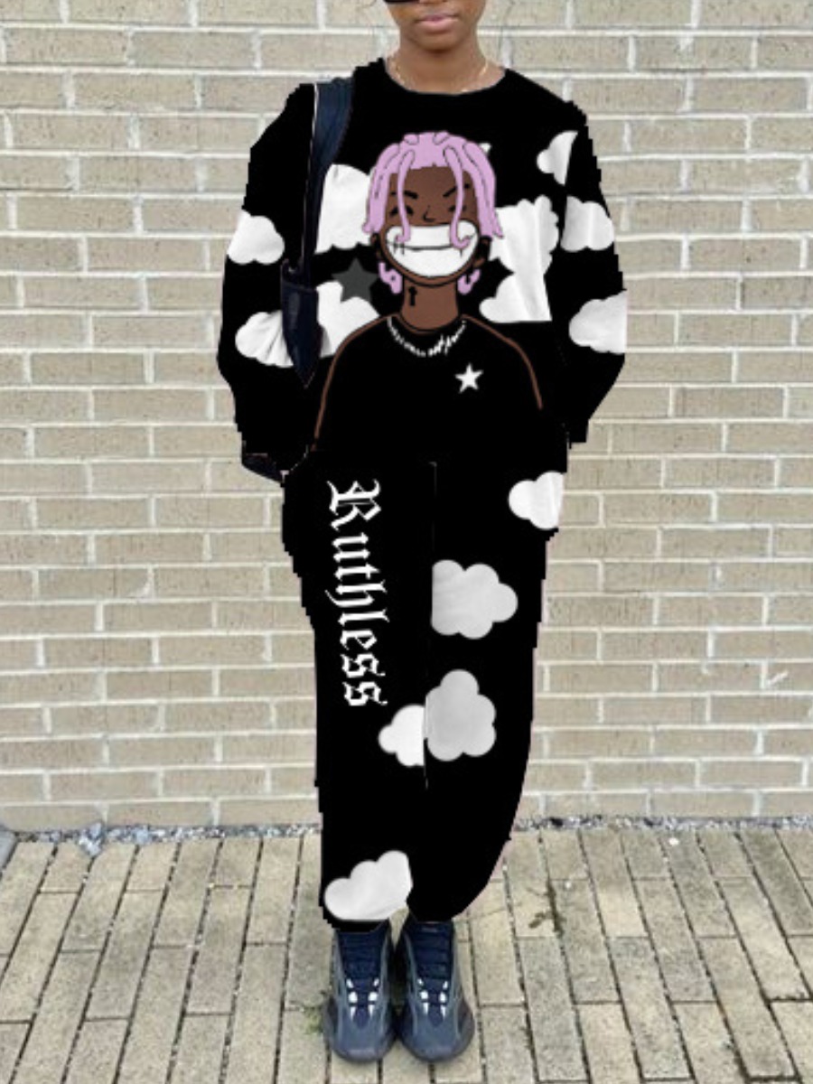 LW Plus Size Figure Letter Print Loose Pants Set