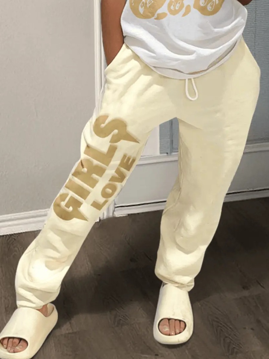 LW Letter Print Drawstring Sweatpants
