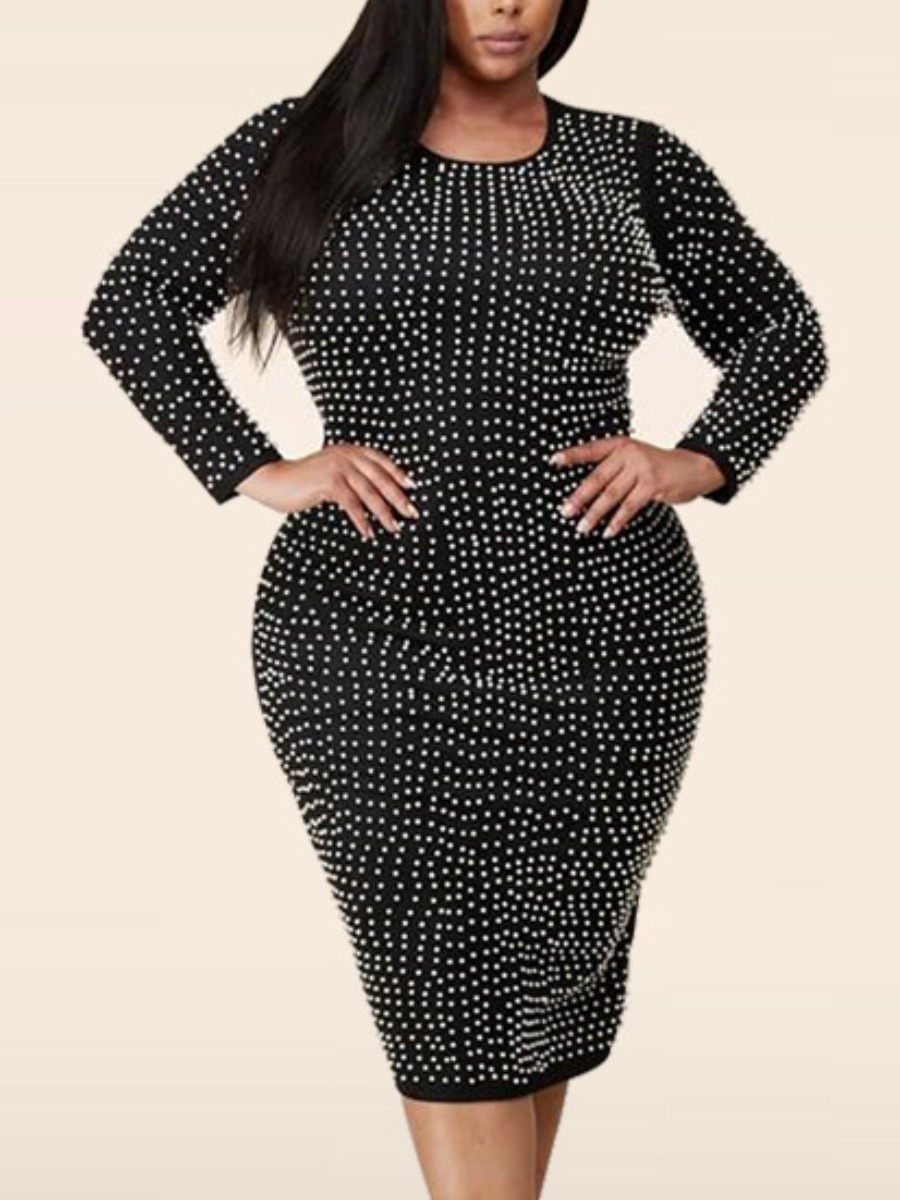 LW Plus Size Pearl Decor Slit Bodycon Dress