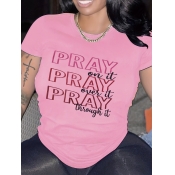 LW Round Neck Letter Print T-shirt