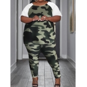 LW Plus Size Round Neck Camo Print Pants Set