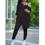 LW Plus Size Asymmetrical Fold Design Pants Set