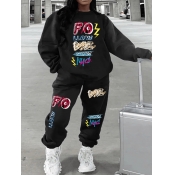 LW Letter Print Drawstring Pants Set