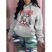 LW Plus Size Figure Letter Print Kangaroo Pocket H