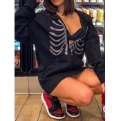 LW Rhinestone Decor Kangaroo Pocket Jacket