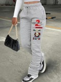 LW Figure Letter Print Drawstring Stacked Sweatpants