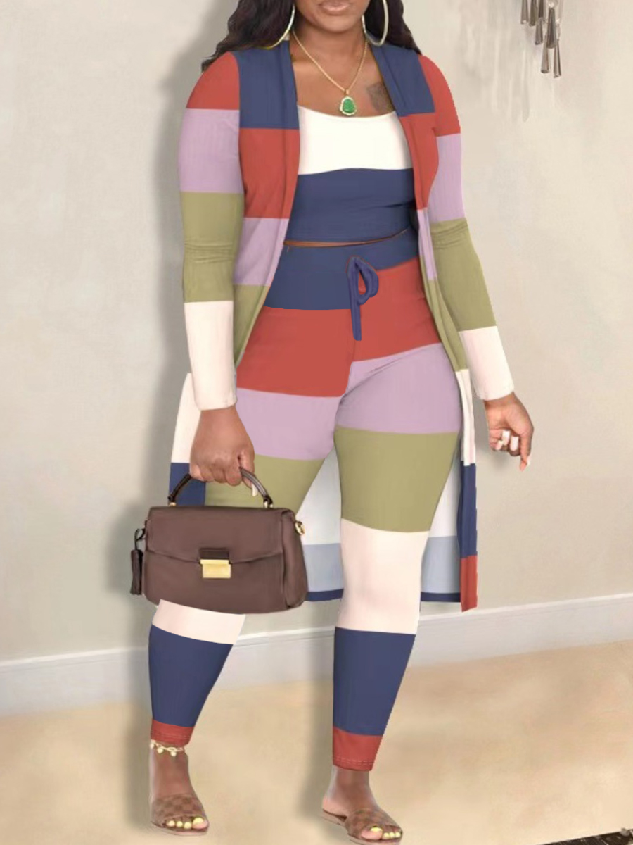 LW Plus Size Color Lump Patchwork Three Piece Pants Set
