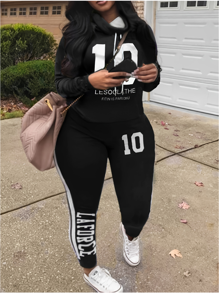 LW Plus Size Basic Print Regular Two-piece Pants Set