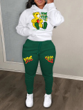 LW Plus Size Teddy Bear Letter Print Kangaroo Pocket Tracksuit Set