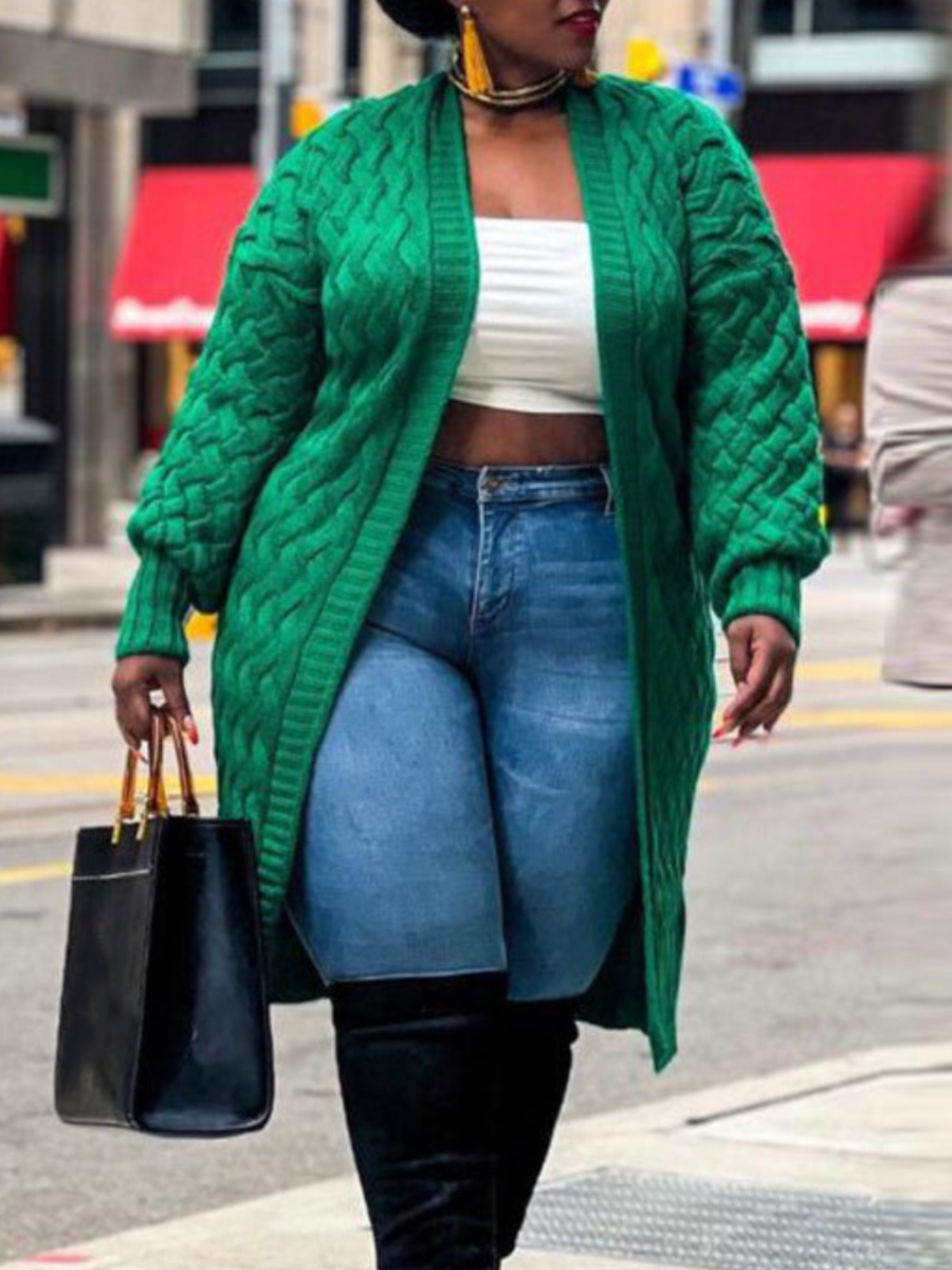 LW Plus Size Solid Color Loose Cardigan