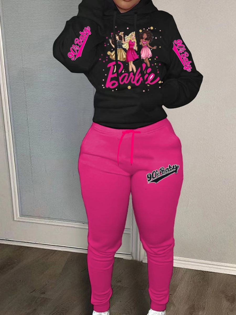 LW Figure Letter Print Kangaroo Pocket Tracksuit Set