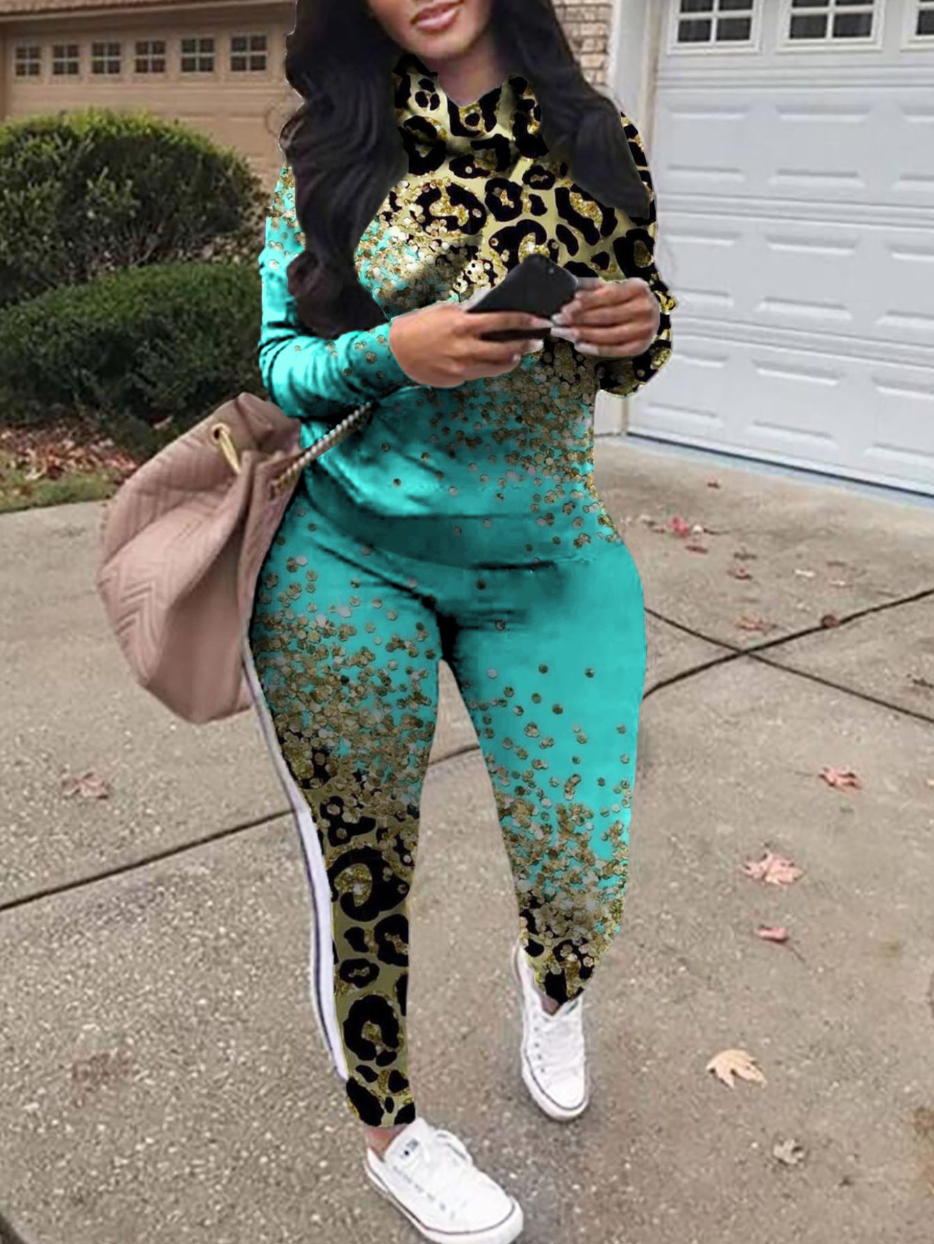 LW Plus Size Leopard Print Striped Pants Set