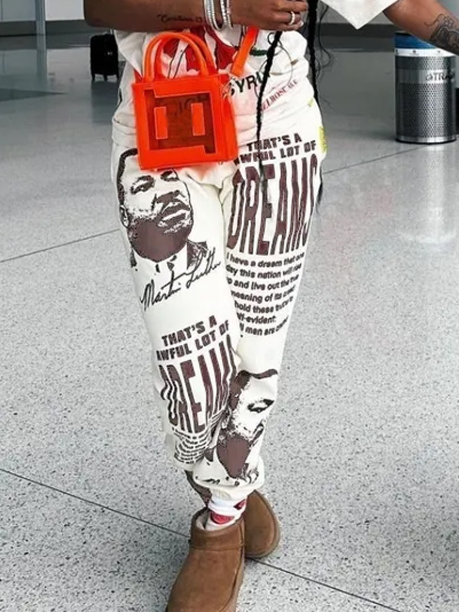 LW Figure Letter Print Drawstring Loose Pants