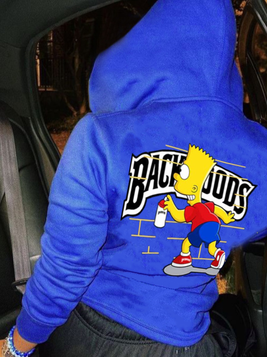 LW Plus Size Cartoon Letter Print Kangaroo Pocket Jacket