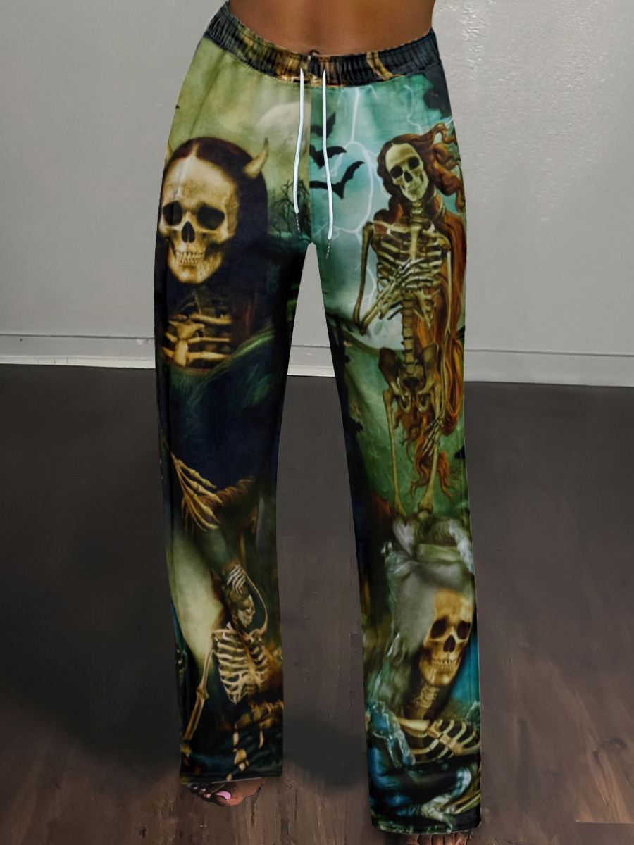 LW Halloween Clown Skeleton Print Pants