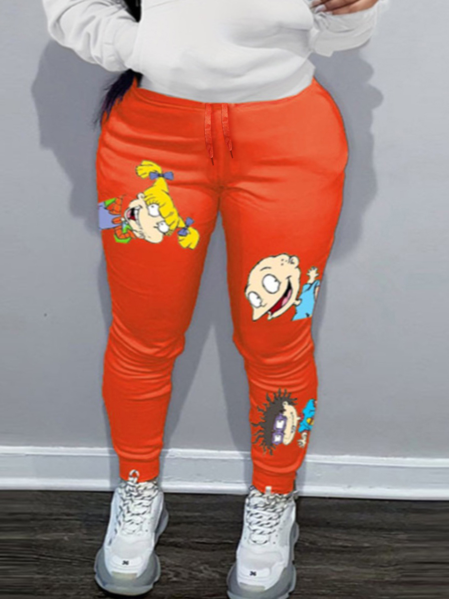 LW Plus Size Cartoon Letter Print Drawstring Sweatpants