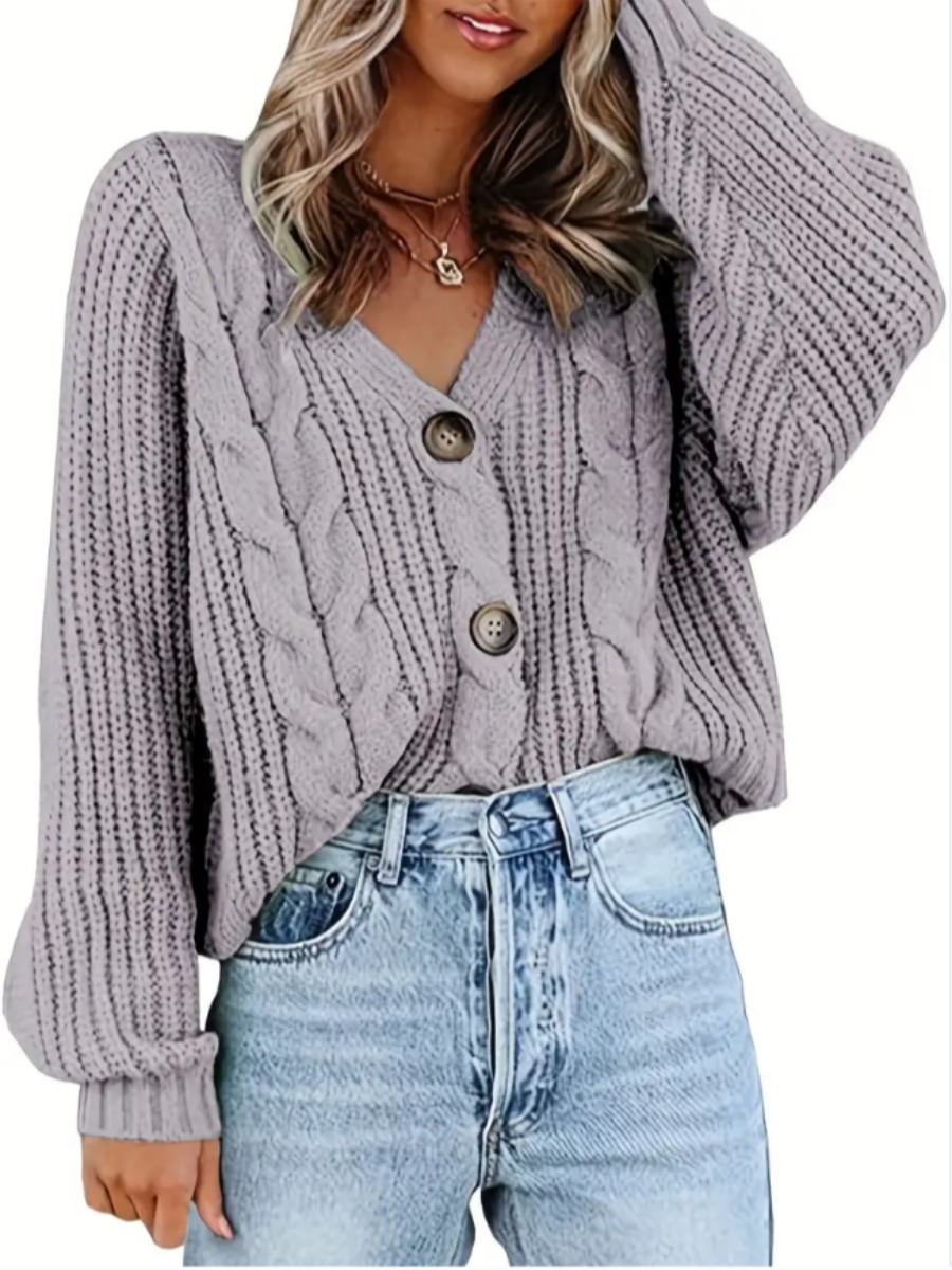 LW BASICS V Neck Button Design Cardigan