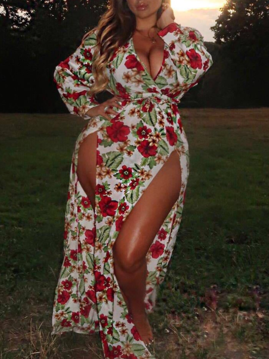 LW Plus Size Floral Print Thigh Slit Dress